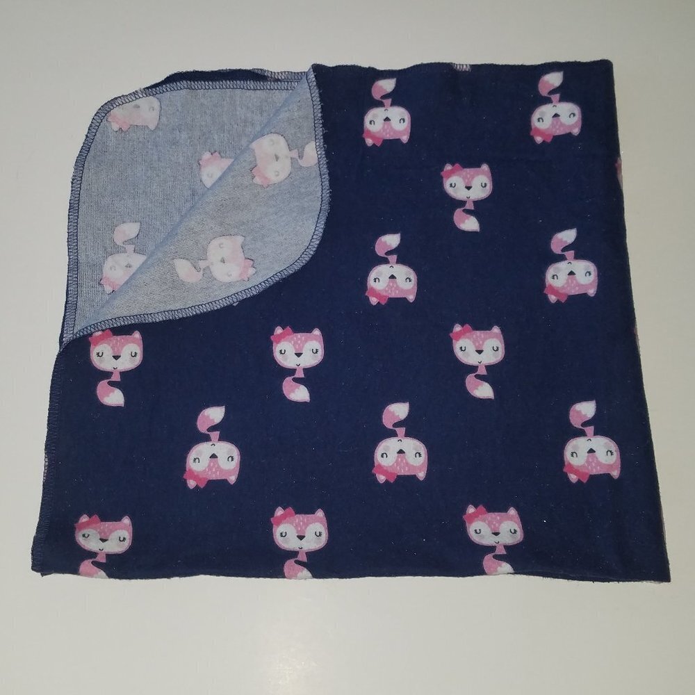 Gerber Navy Blue Pink Fox Receiving Blanket Lovey Security 100% Cotton